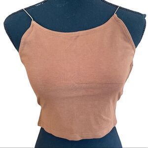 New with tags Adika crop top with open back and bungee straps, brown, size S.